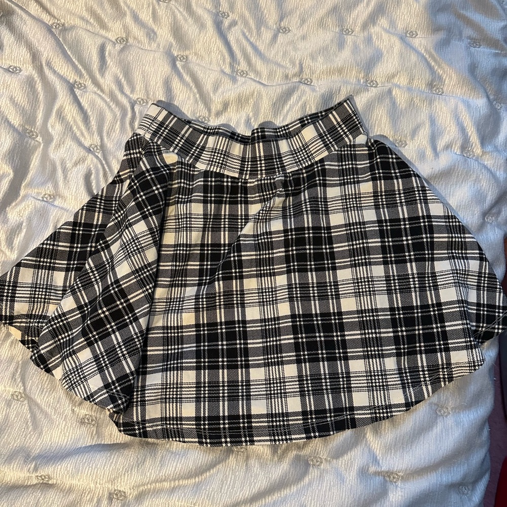 Nordstrom Black and White Plaid Skater Skirt Size XL 14/16
